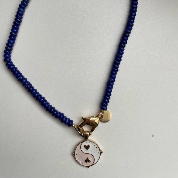 JANE WIN Lapis beaded necklace chain 16 inches gold clasp (coin not included) - Picture 9 of 9